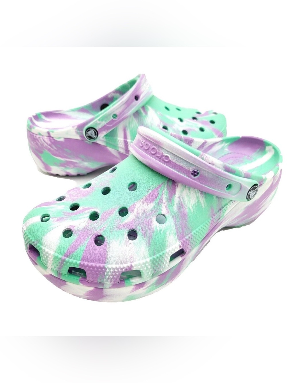 Crocs Classic Platform Marbled Tie Dye Clogs Green Purple White Women’s W6
